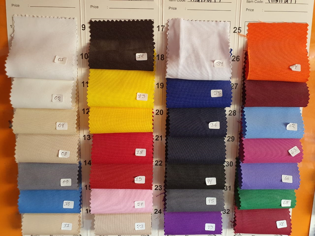 Mini Mat Minimat Shade Card 1 by Orient Uniforms for customers in Dubai, Abu Dhabi, Sharjah, Ajman and across the UAE