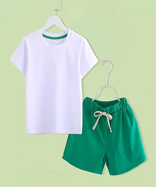Kids Tshirts Sets Green Short White by Orient Uniforms for customers in Dubai, Abu Dhabi, Sharjah, Ajman and across the UAE