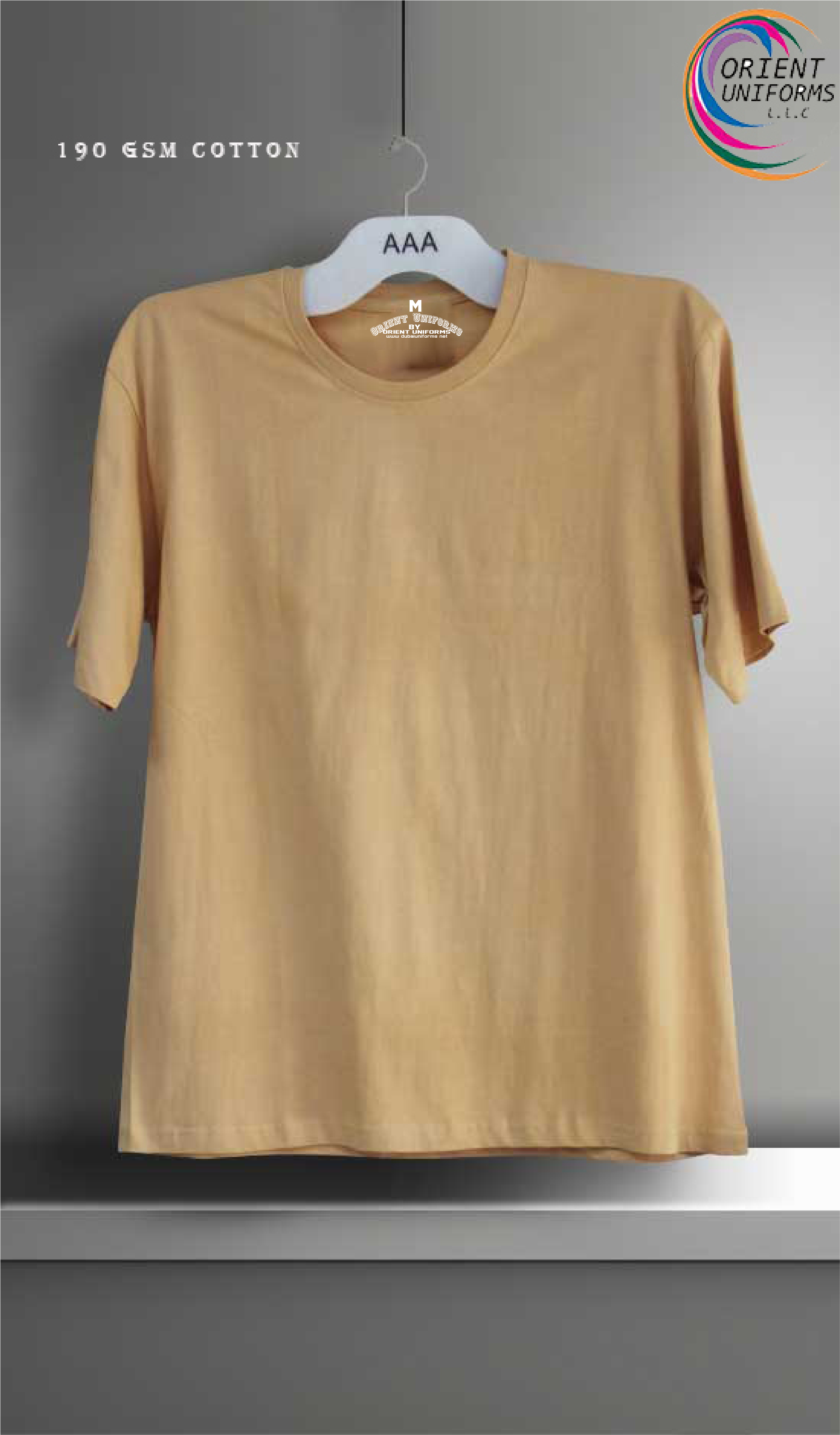 Round Neck Tshirts Beige Color Tshirt by Orient Uniforms for customers in Dubai, Abu Dhabi, Sharjah, Ajman and across the UAE