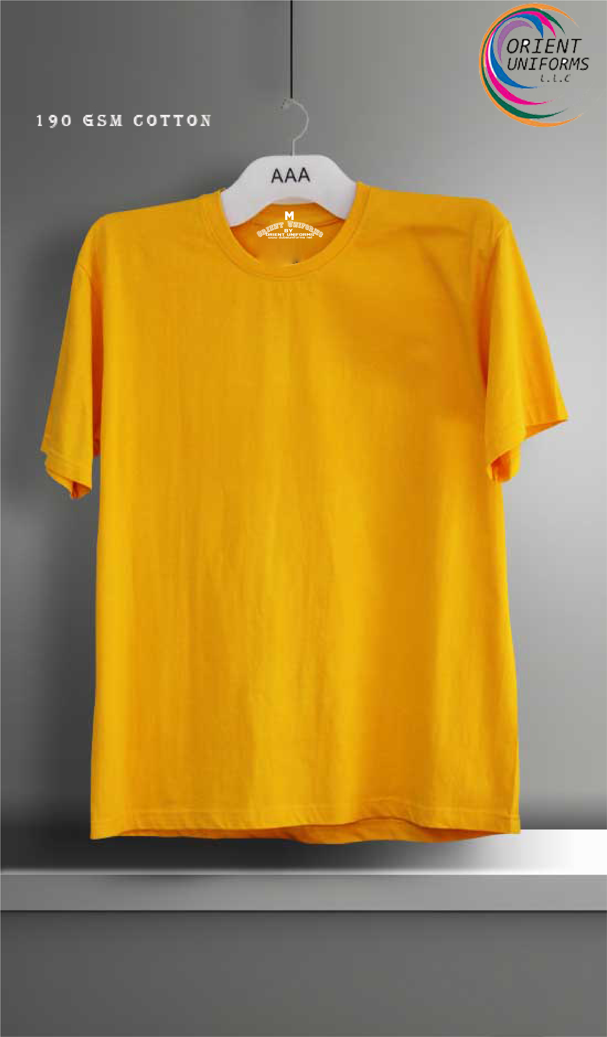 Round Neck Tshirts Golden Yellow Tshirt by Orient Uniforms for customers in Dubai, Abu Dhabi, Sharjah, Ajman and across the UAE